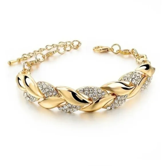 18kt Gold plated Retro Geometric Leaves, alloy inlay Artificial Diamond - Picture 4 of 8
